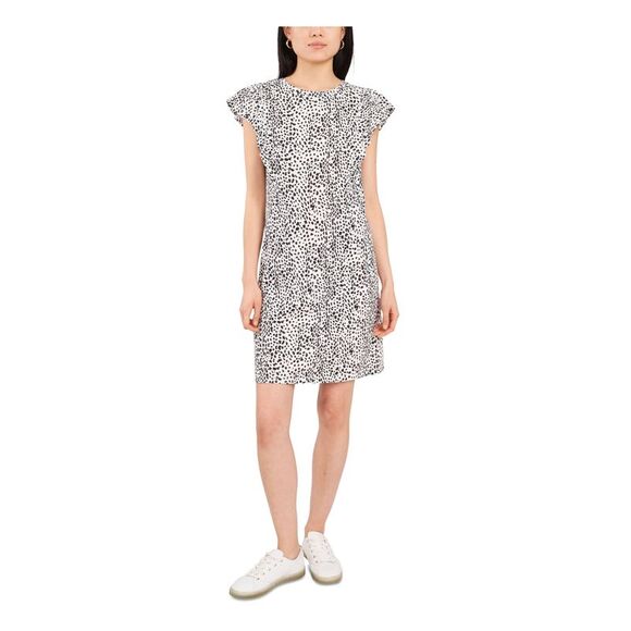 VINCE CAMUTO Womens Ivory Flutter Sleeve Crew Neck Above The Knee Shift Dress XS - Picture 1 of 2